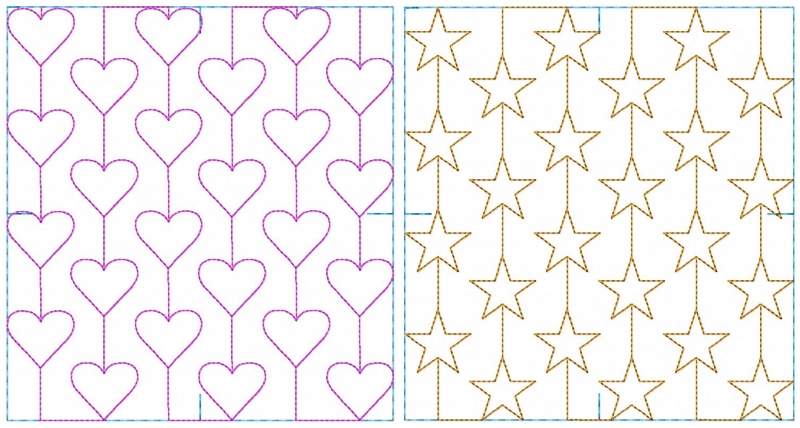 Star and Hearts Quilting design for machine embroidery