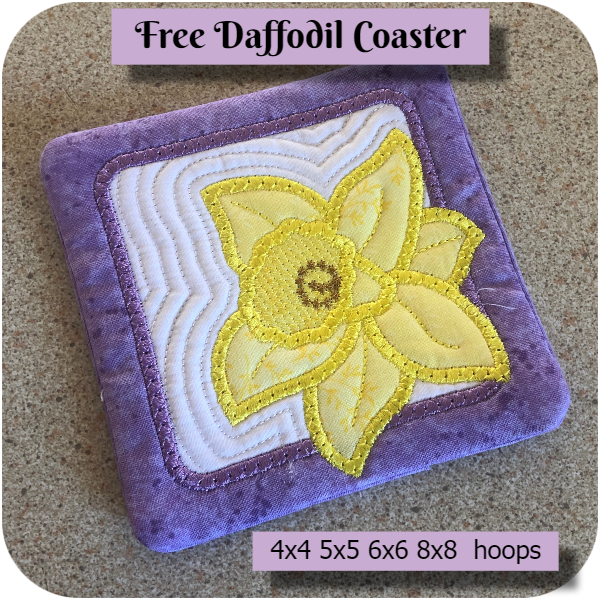 Free In the hoop Daffodil Coaster by Kreative Kiwi - 600