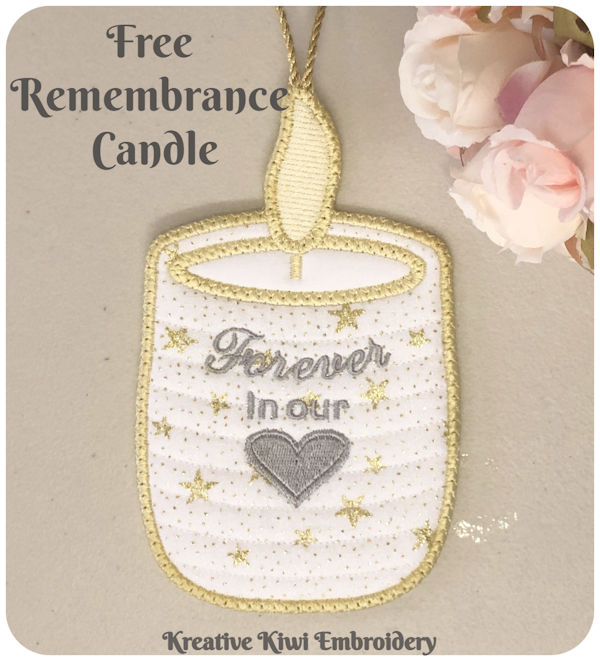 Free In the hoop Remembrance Candle by Kreative Kiw 650i