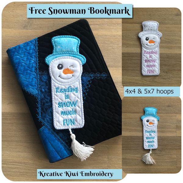 Free In the hoop Snowman Bookmark by Kreative Kiw - 600i