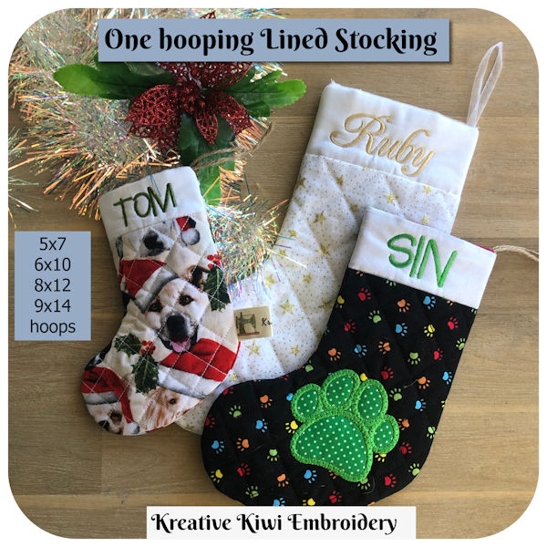 One hooping Lined Christmas Stocking by Kreative Kiwi - 600