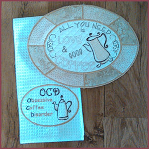 Coffee Placemat - Coaster and Towel Topper (In-the-hoop)