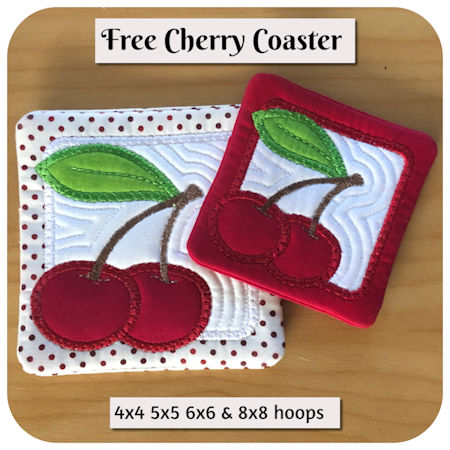 Free In the hoop Cherry Coaster