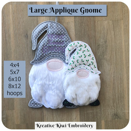 "Large Applique Gnome" is a Free Christmas Machine Embroidery Design designed by Kay from Kreative Kiwi!