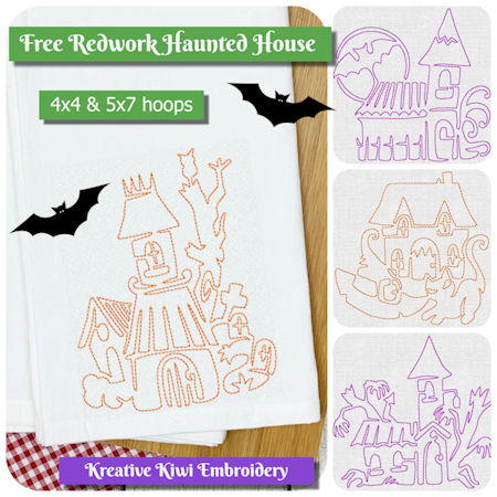 Free Haunted House Redwork Designs