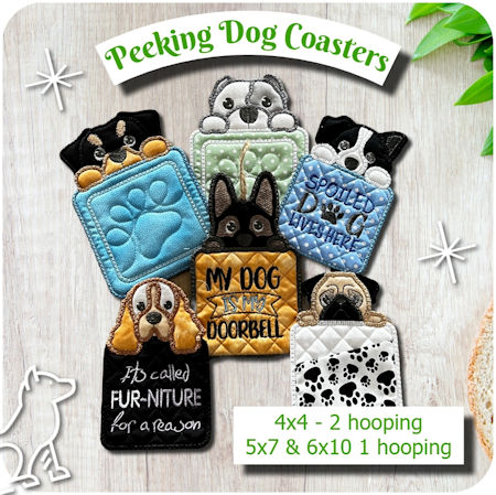 In the hoop Peeking Dog Coasters