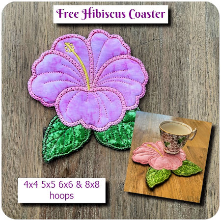 Free In the hoop Hibiscus Coaster