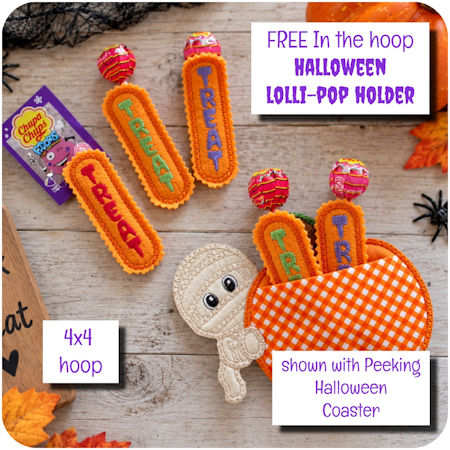 Free In the hoop Halloween Lollipop Holder
