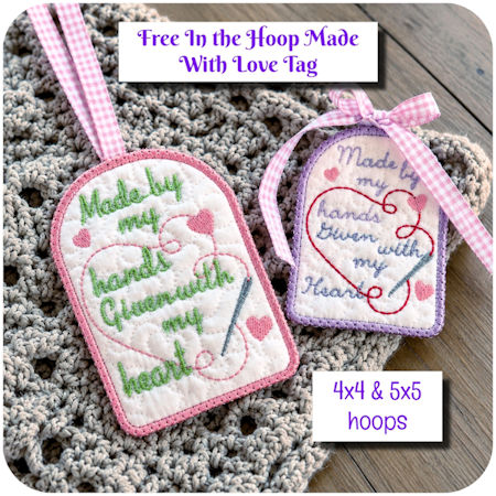 Free In the hoop Made with Love Gift Tag