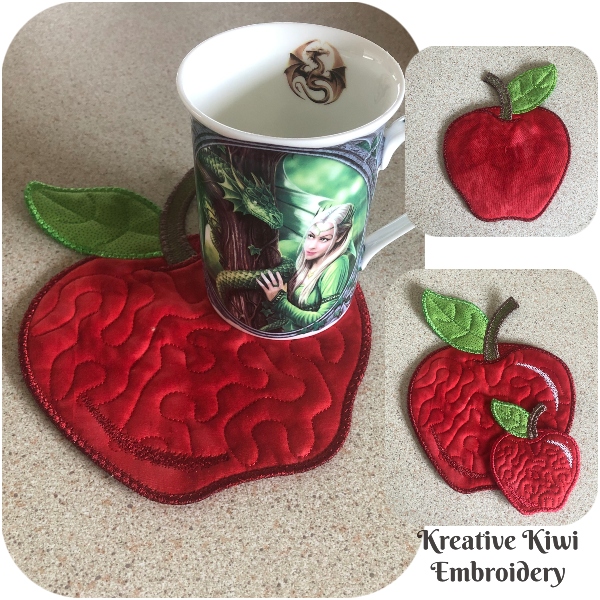 Free In the hoop Apple Coaster by Kreative Kiwi-600