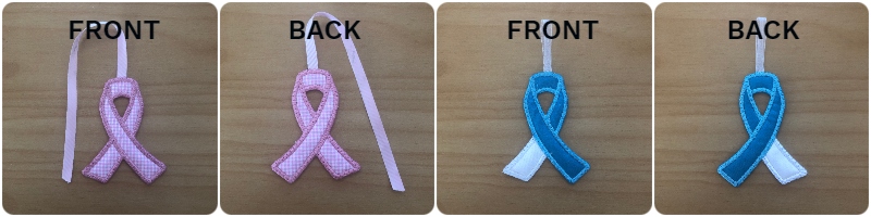 Front and Back of Free In the hoop Awareness Ribbon