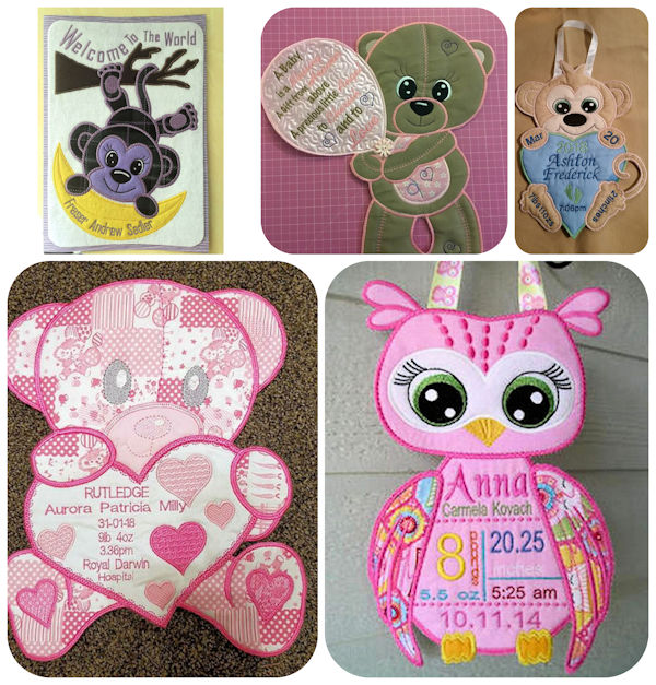 Birth Announcements using Applique Animals