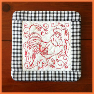 In-the-hoop Rooster Coasters