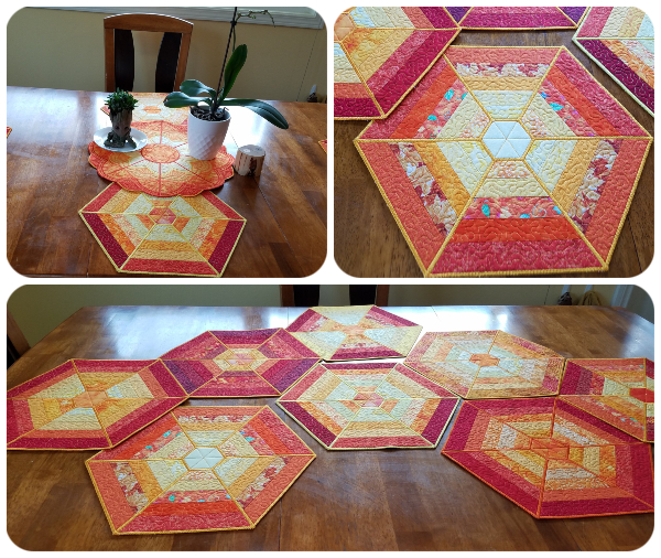In the hoop Hexagon Placemat samples by Irene