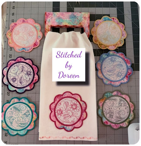 Summertime Coasters and in the hoop towel topper by Doreen 450