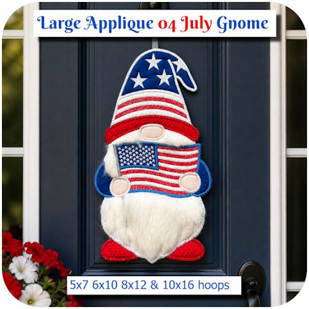 Large Applique 04 July Gnome by Kreative Kiwi - 450