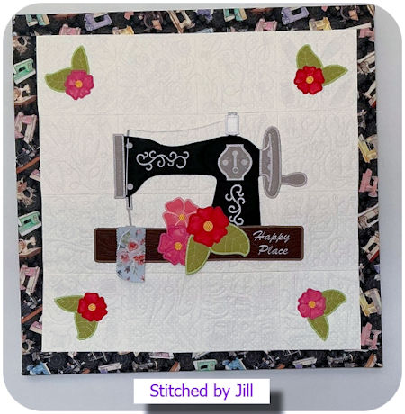 Large Applique Sewing Machine and quilted background by Jill 450