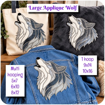 Large Applique Howling Wolf by Kreative Kiwi - 450