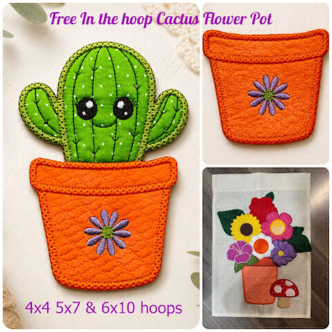 Free In the hoop Cactus Flowerpot