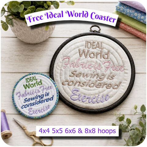 Free In the hoop Ideal World Coaster