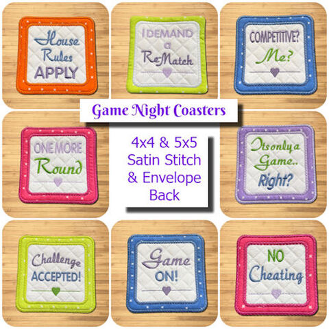 In the hoop Game Night Coasters