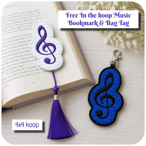 Free In the hoop Music Bookmark or Bag Tag
