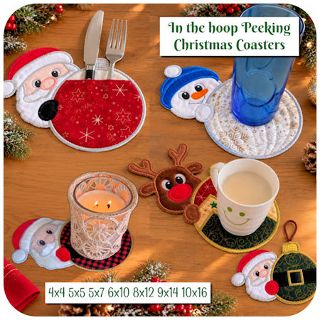 In the hoop Peeking Christmas Coasters