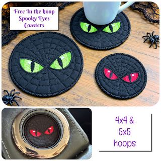 Free In the hoop Spooky Eyes Coaster
